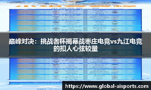 巅峰对决：挑战者杯揭幕战枣庄电竞vs九江电竞的扣人心弦较量